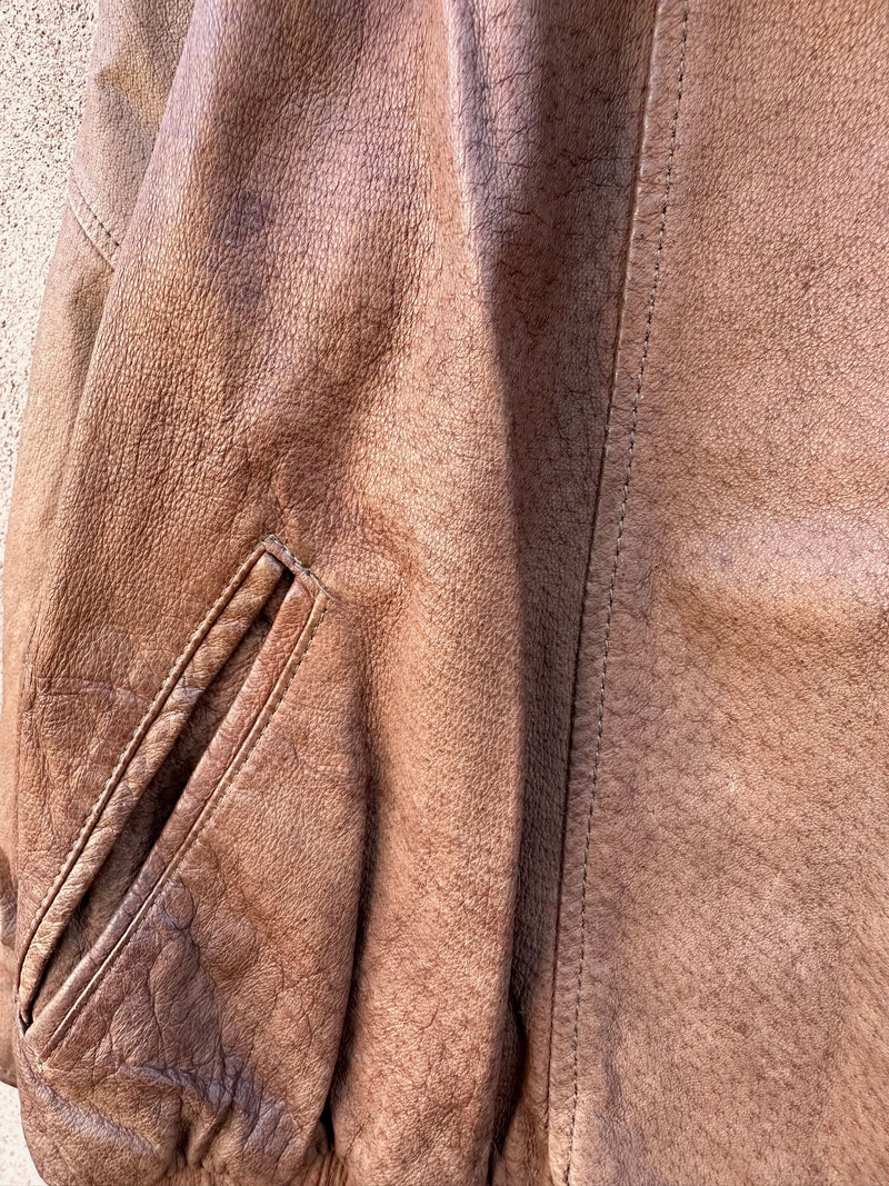 1980's Brown Leather LNR Bomber Jacket - small