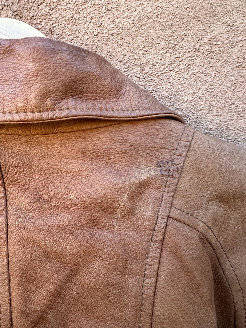 1980's Brown Leather LNR Bomber Jacket - small