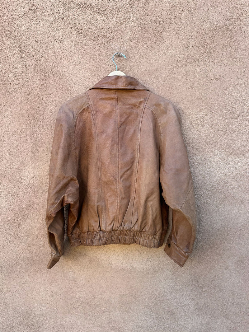 1980's Brown Leather LNR Bomber Jacket - small