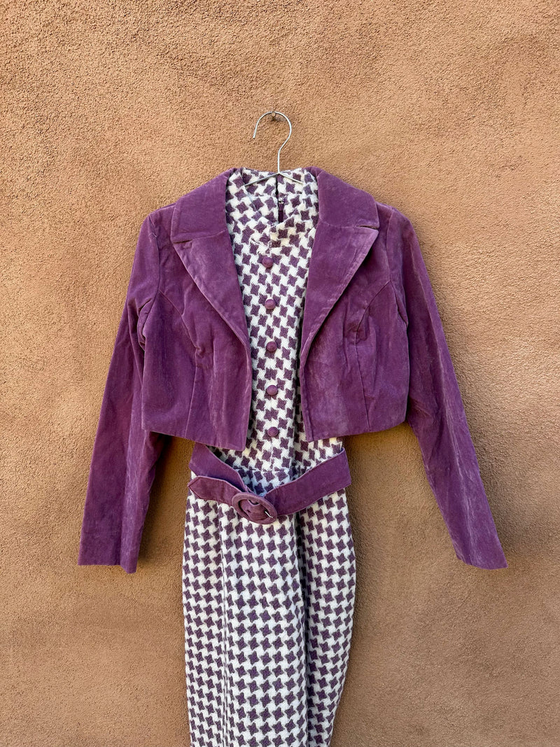 1960's Purple Diamond Pattern Dress with Velvet Bolero Jacket - Main Place by Lorch Dallas