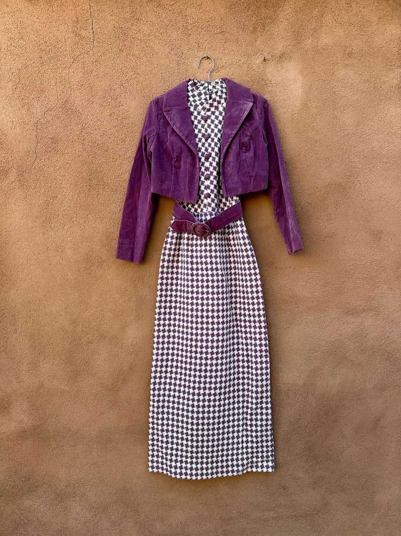 1960's Purple Diamond Pattern Dress with Velvet Bolero Jacket - Main Place by Lorch Dallas