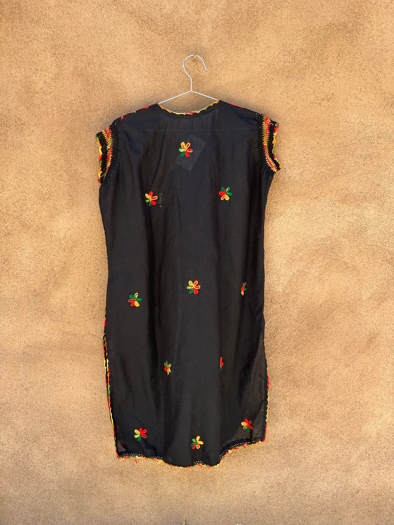 Black Mexican Dress with Floral Embroidery