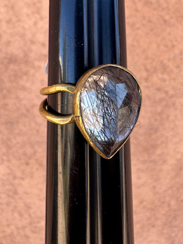 Rutilated Quartz & Brass Ring