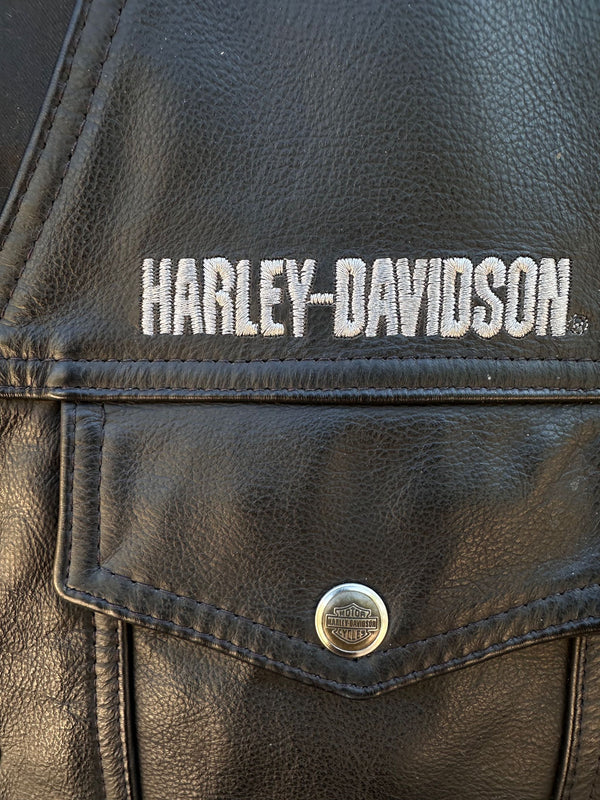 Black Leather Harley Davidson Moto Vest - Large