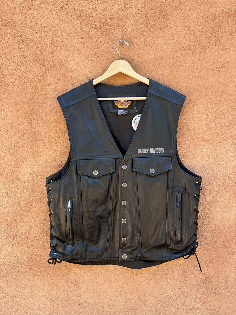 Black Leather Harley Davidson Moto Vest - Large