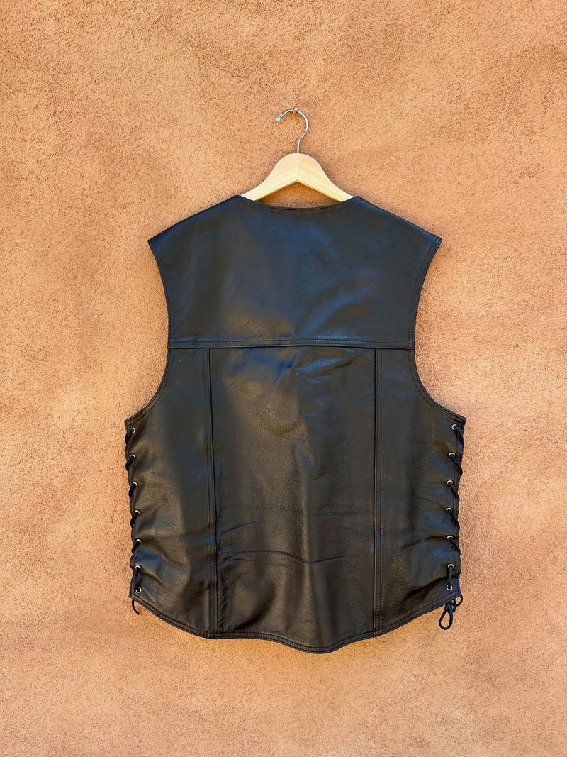 Black Leather Harley Davidson Moto Vest - Large