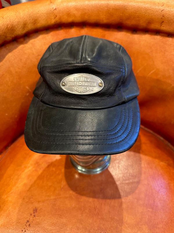 Black Leather Harley Davidson Hat