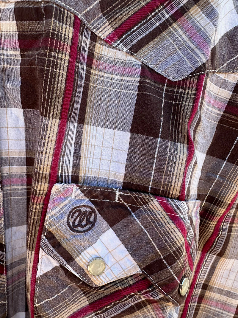 Silver Stitch Brown Plaid Cowboy Shirt - Med