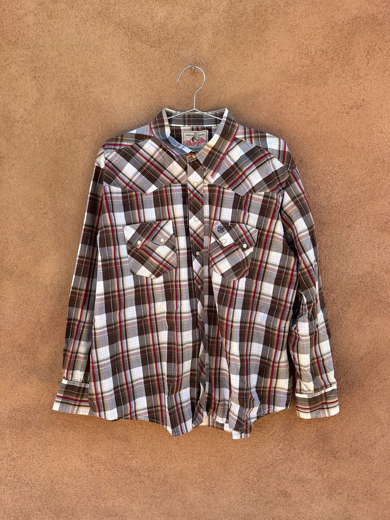 Silver Stitch Brown Plaid Cowboy Shirt - Med