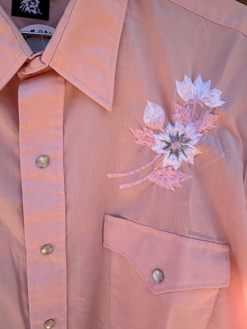 1970's Light Pink Karman Shirt with Floral Embroidery