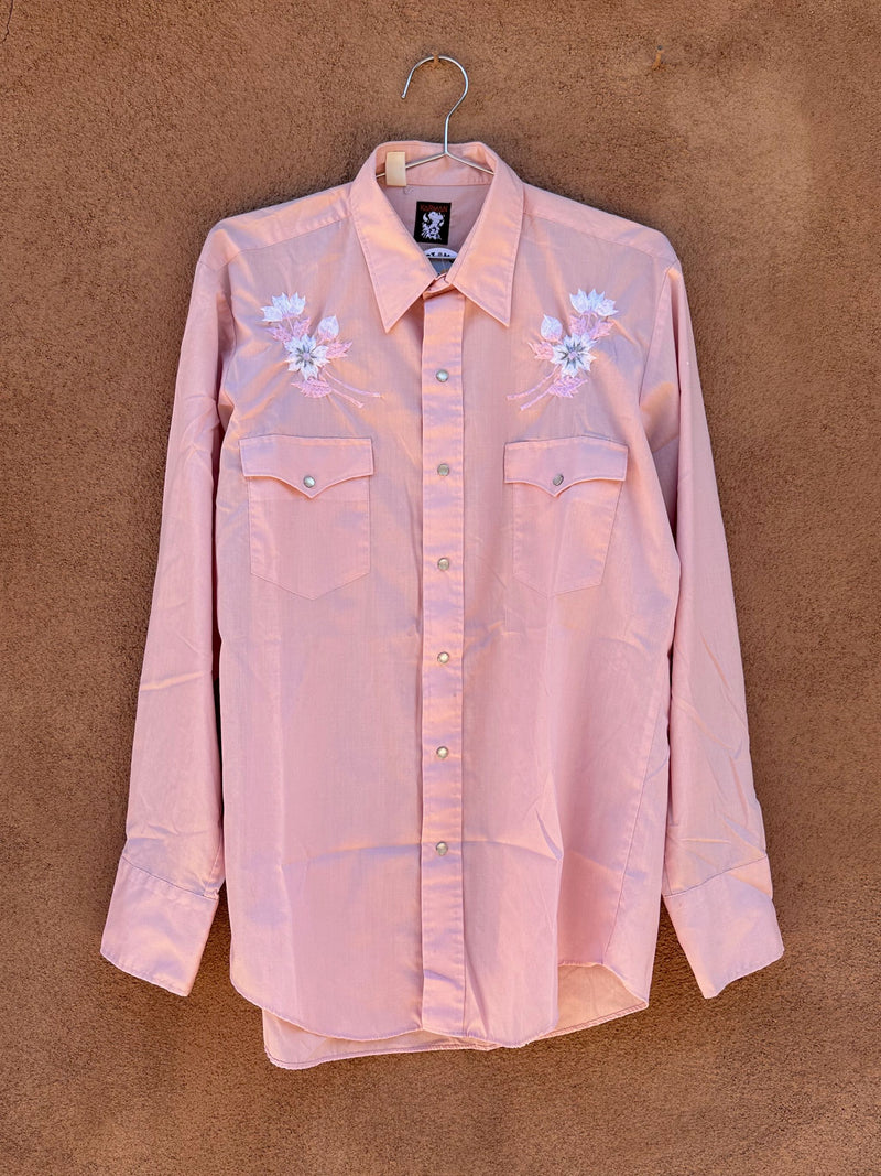 1970's Light Pink Karman Shirt with Floral Embroidery