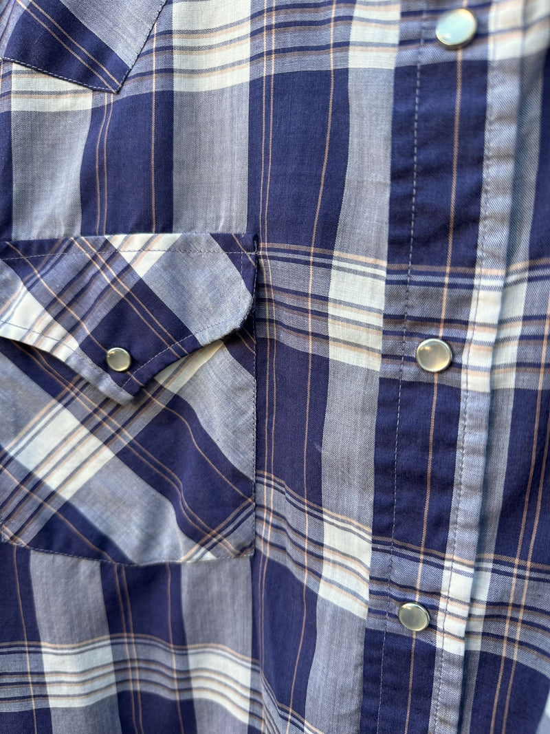 Ely Cattleman Blue & White Plaid Pearl Snap Shirt