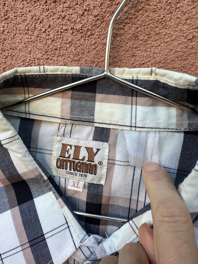 White, Black & Tan Plaid Ely Cattleman Shirt