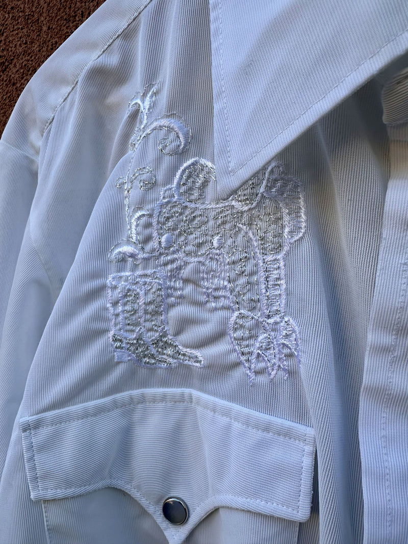 1960's White H Bar C California Ranchwear Boot & Saddle Embroidery Shirt