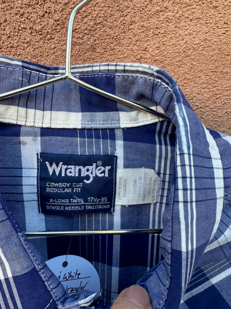 Blue & White Plaid Wrangler Cowboy Shirt