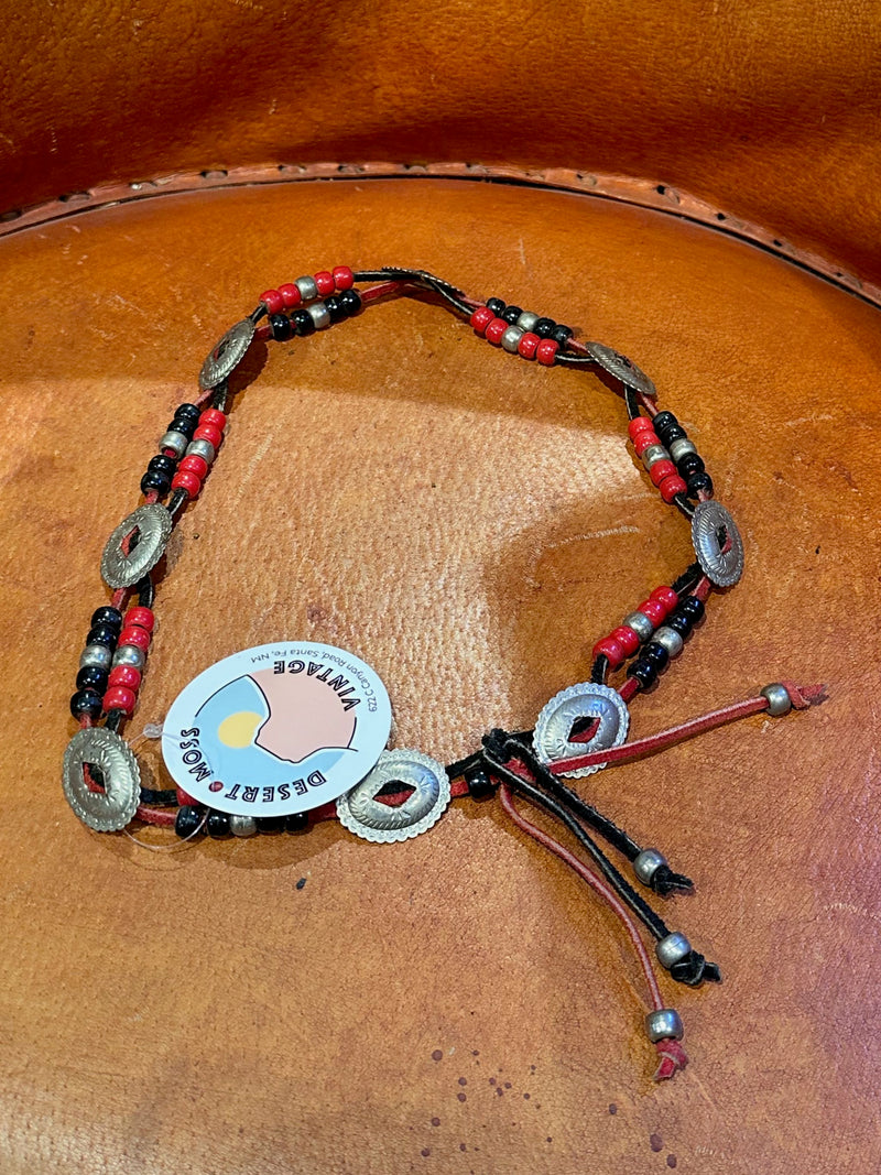 Black & Red Beaded Concho Hat Band