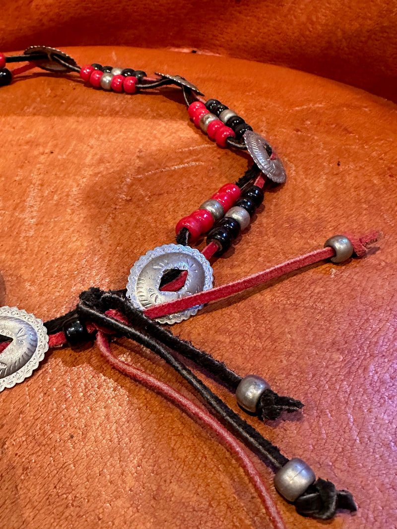 Black & Red Beaded Concho Hat Band