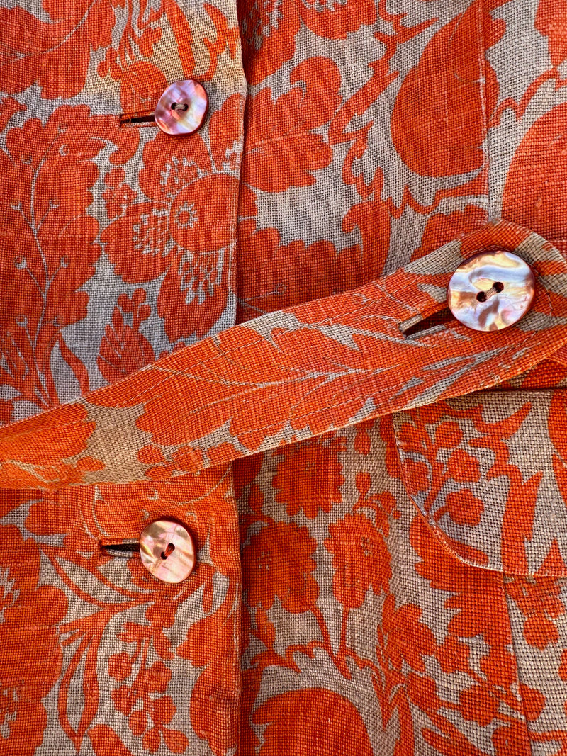 1960's Orange & Tan Two Piece Belted Suit Dress