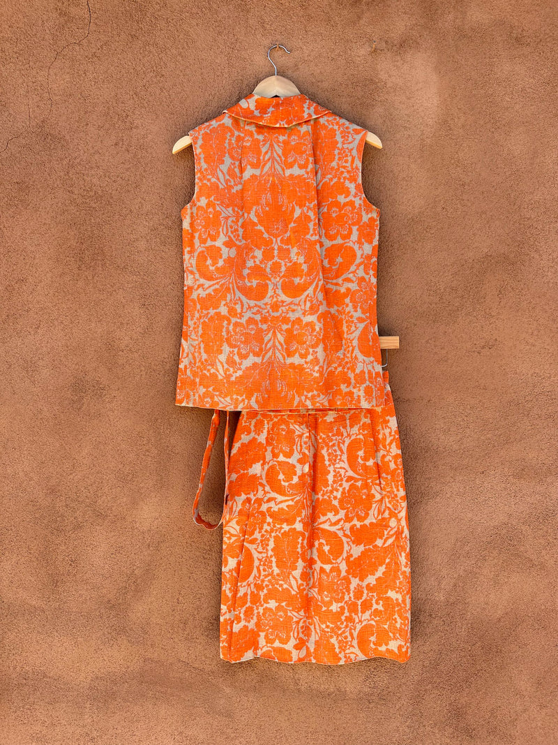 1960's Orange & Tan Two Piece Belted Suit Dress