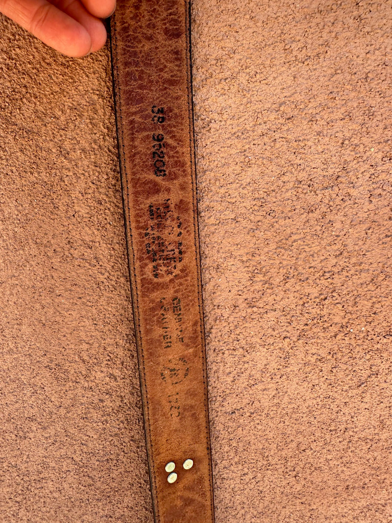 Brown Tooled Leather Eagle Belt with Eagle Studs - 38