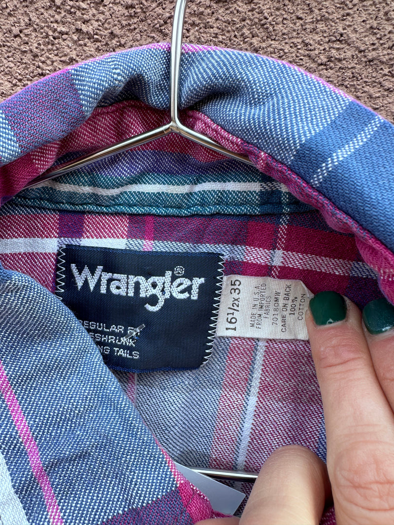 Pink/Teal/White Plaid Wrangler Western Flannel