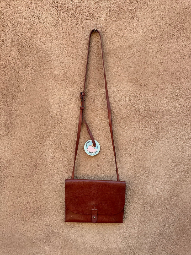 Brown Leather Crossbody Block Purse