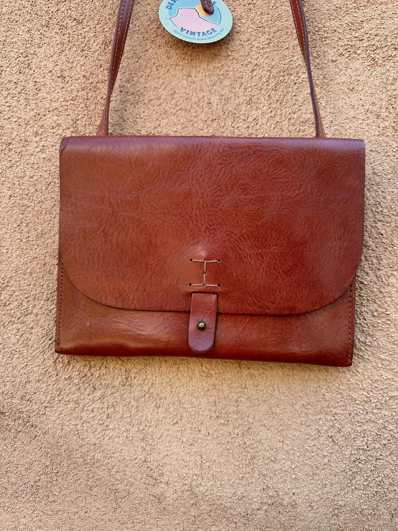 Brown Leather Crossbody Block Purse