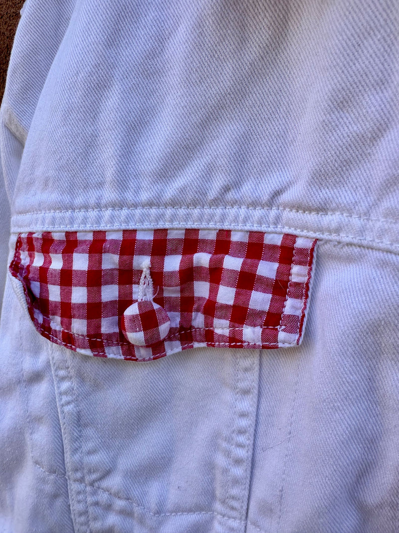 White Denim Jacket with Red Picnic Check - America Perry Ellis