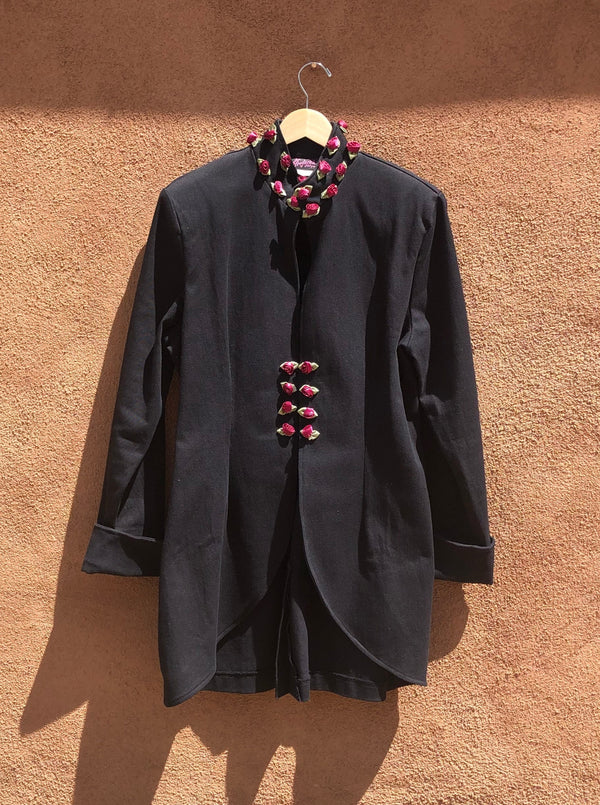 Long Black Jacket with Roses by Fredricks of Hollywood - Large