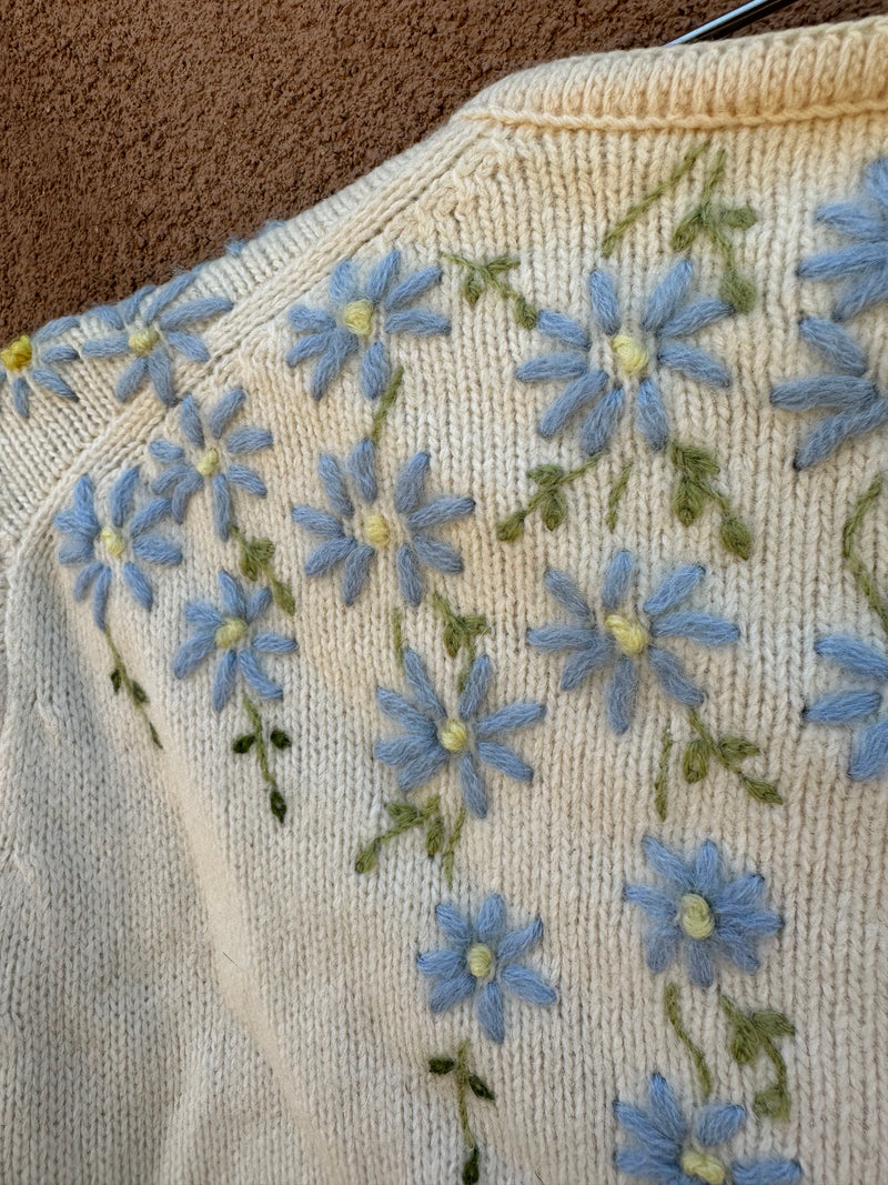 1950's Barbara Lee Wool Cardigan w/Floral Embroidery