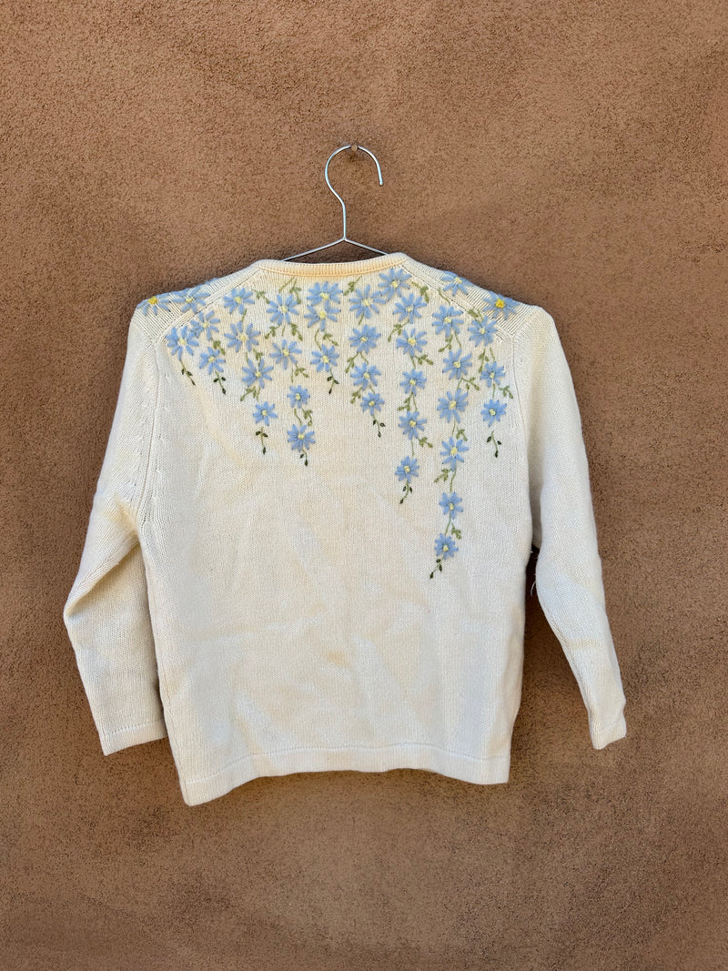 1950's Barbara Lee Wool Cardigan w/Floral Embroidery