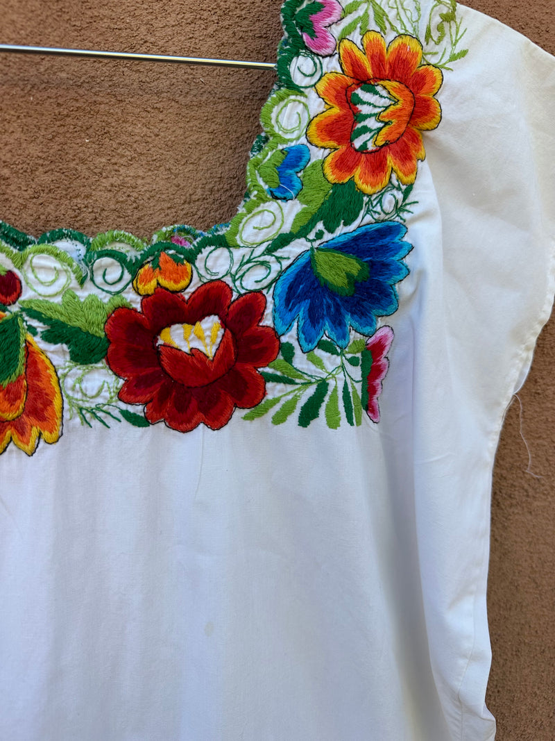 Sleeveless Puebla Blouse with Floral Embroidery