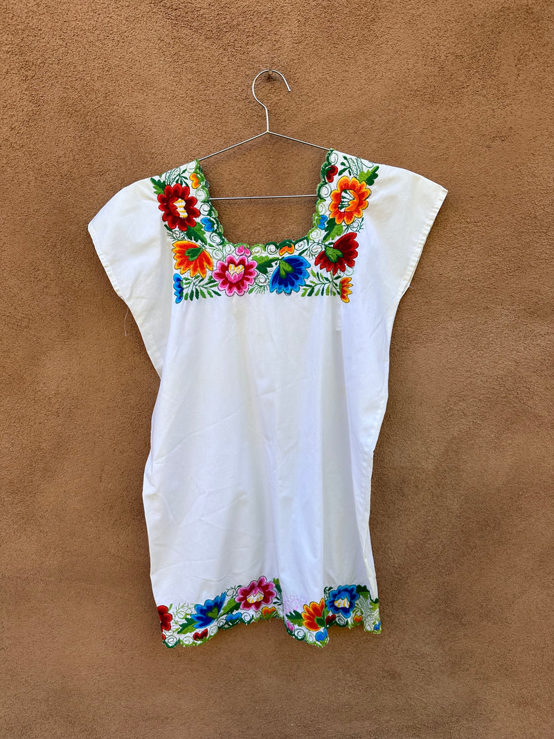 Sleeveless Puebla Blouse with Floral Embroidery