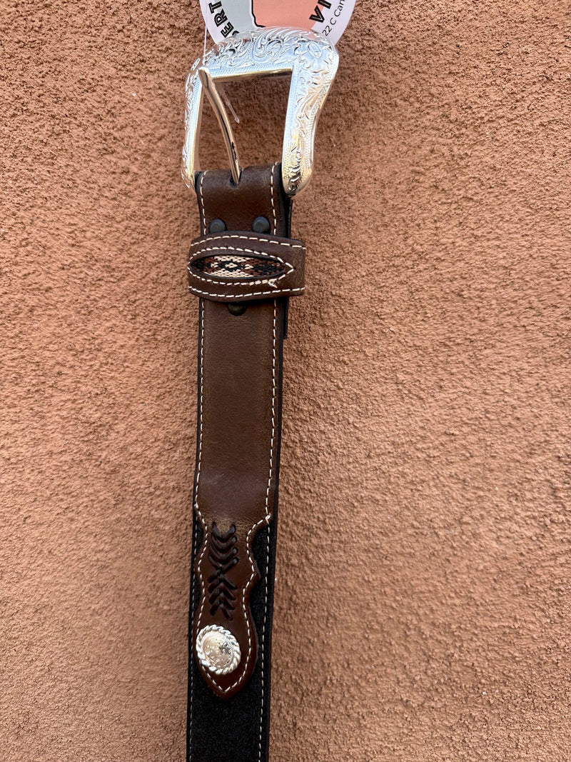 Nocona Belt Co. Black & Brown Leather Woven Belt with Conchos