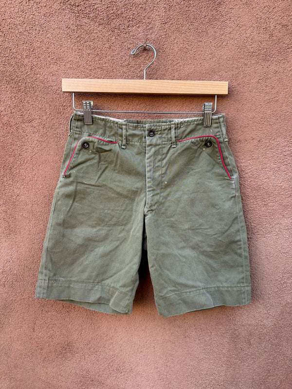 1950's Drab Green Boy Scout Button Pocket Shorts