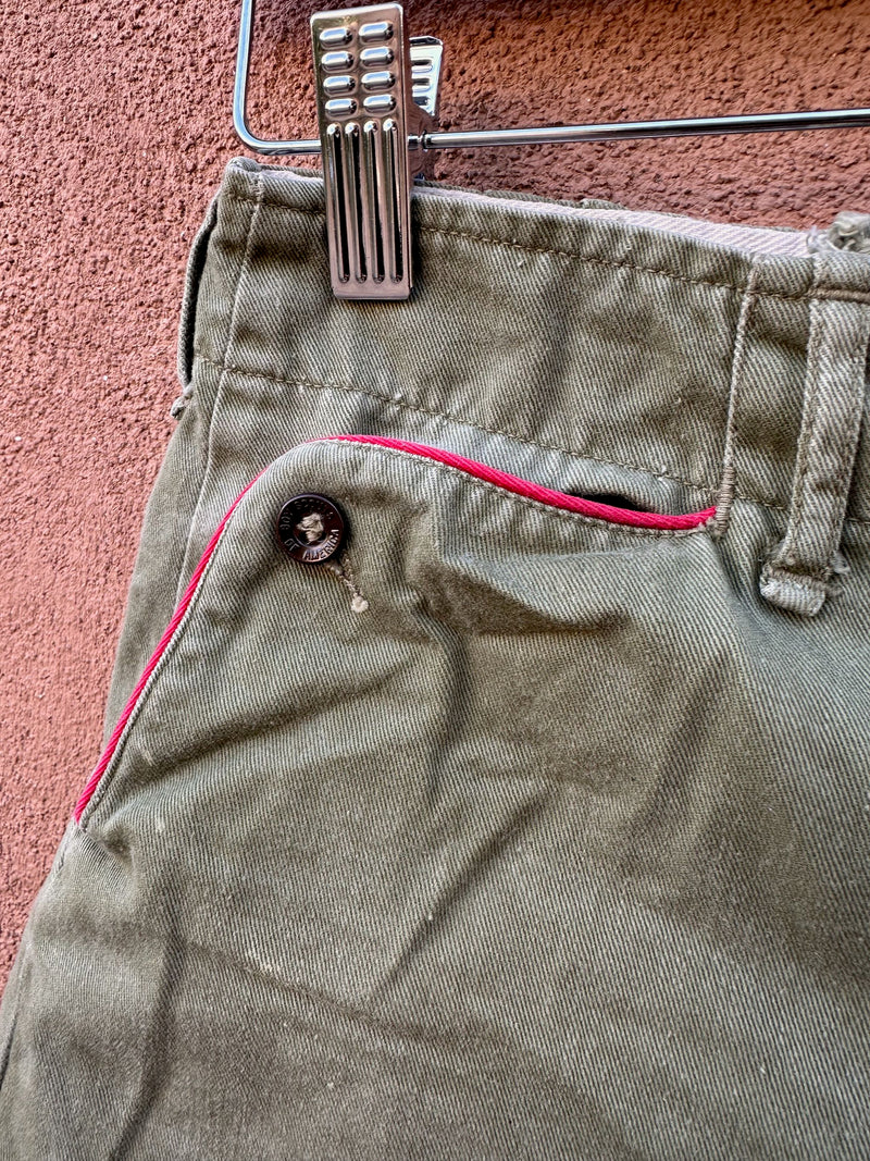 1950's Drab Green Boy Scout Button Pocket Shorts