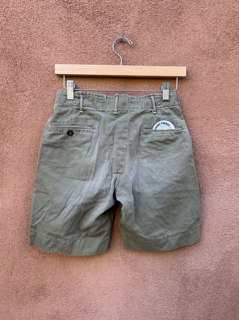 1950's Drab Green Boy Scout Button Pocket Shorts