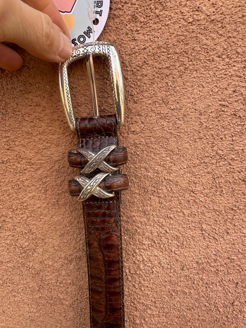 "Lizard" Embossed Leather Belt by Brighton, 28