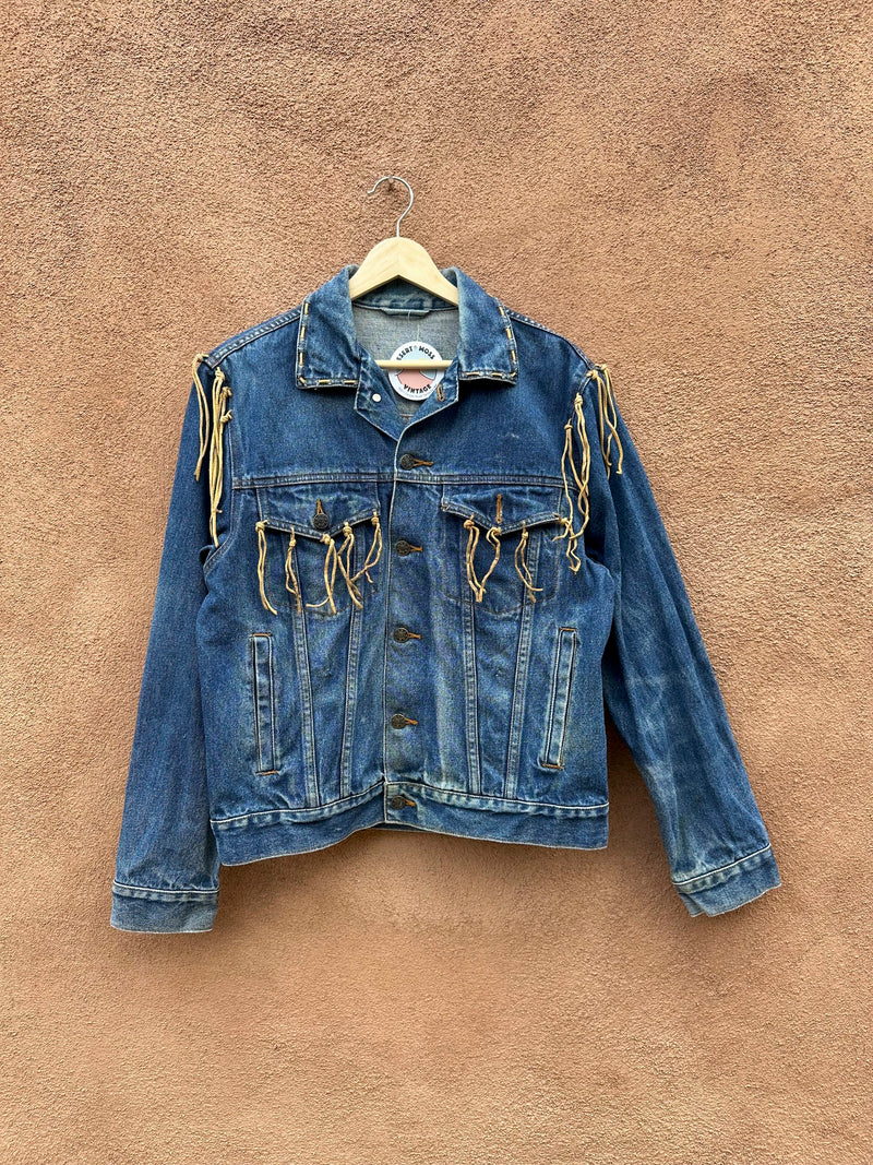 70's Era Denim Jacket with Leather Fringe