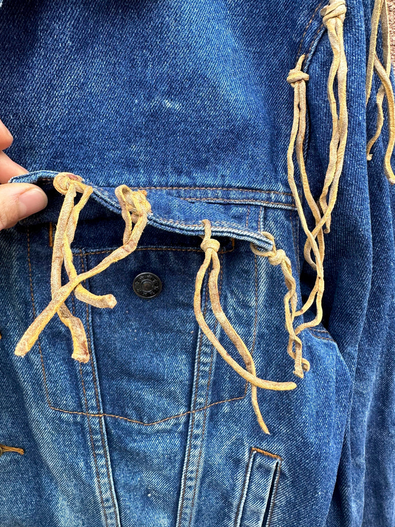 70's Era Denim Jacket with Leather Fringe