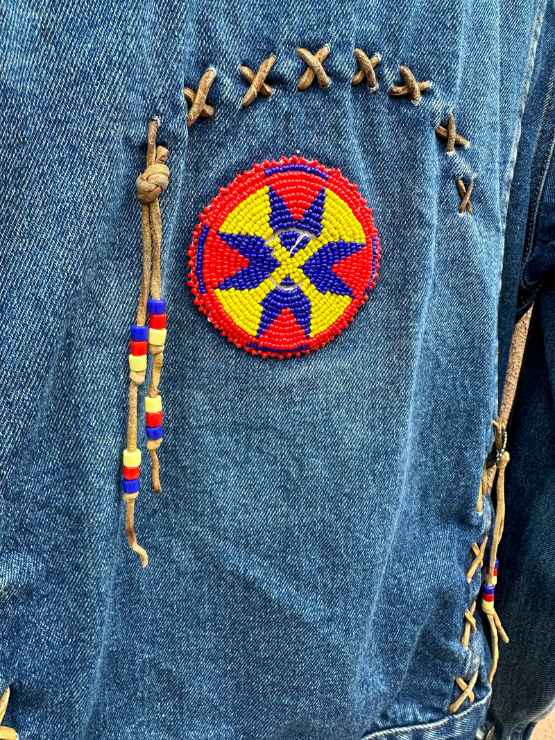 70's Era Denim Jacket with Leather Fringe