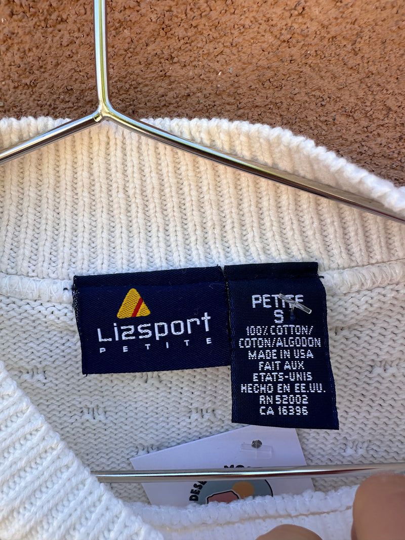 LizSport Cropped Petite Cream Cotton Sweater