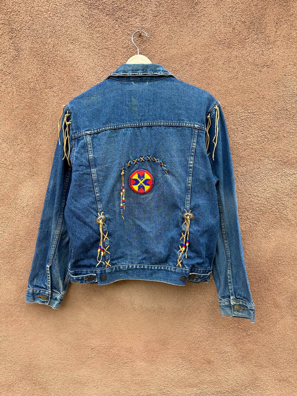 70's Era Denim Jacket with Leather Fringe