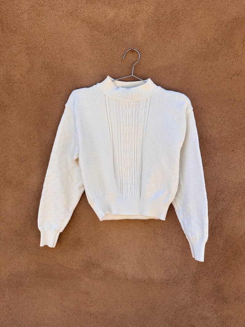 LizSport Cropped Petite Cream Cotton Sweater