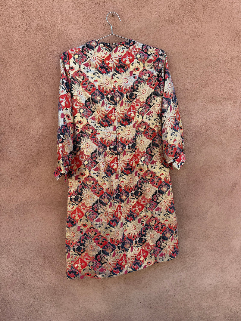 1960's Metallic Shift Dress - Floral Design