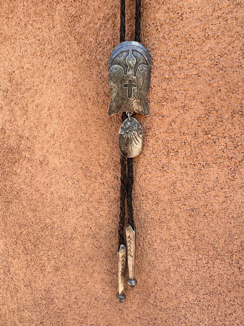 Antique Feathered Serpent Cross Sterling Silver Bolo Tie