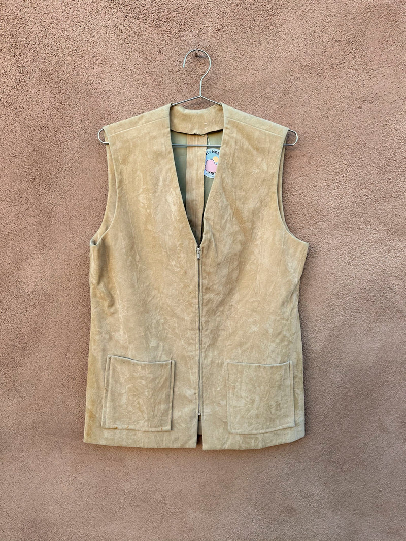 1960's Tan Velveteen Zip Up Vest - as is