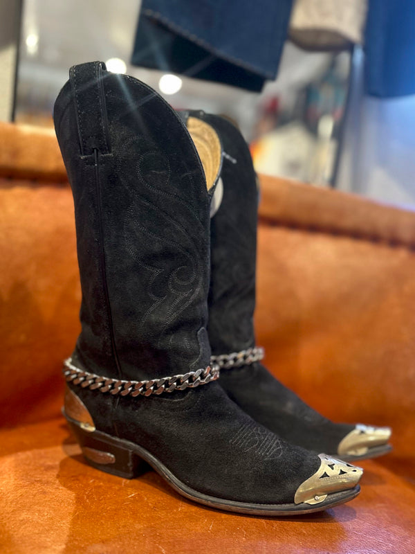 Black Nubuck Code West Boots with Toe/Heel Guards & Chain 7M