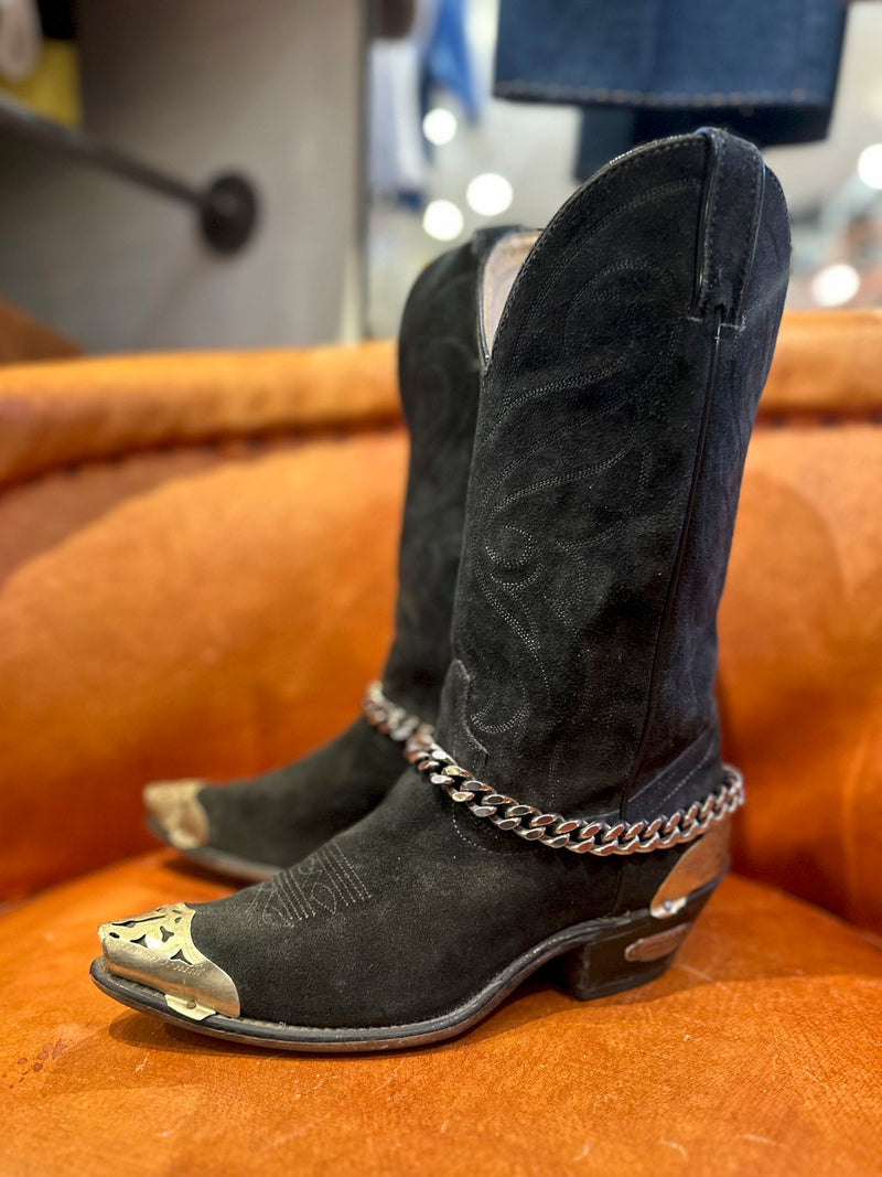 Black Nubuck Code West Boots with Toe/Heel Guards & Chain 7M