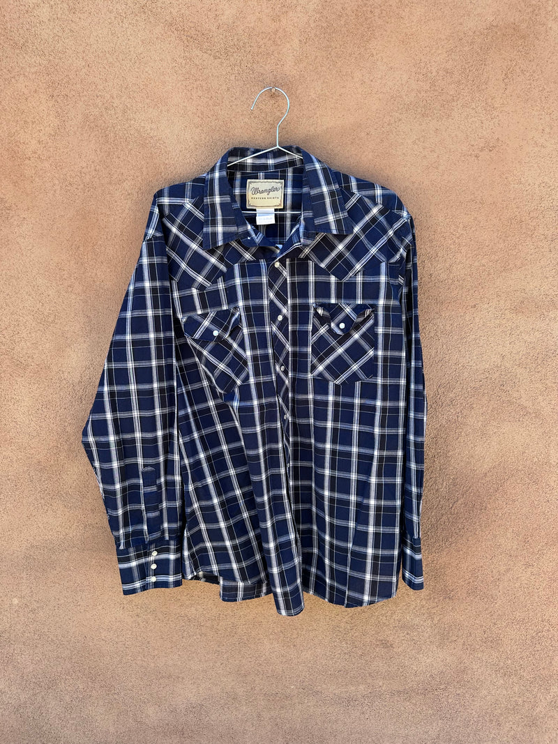 Blue & White Plaid Wrangler Button Snap Western Shirt